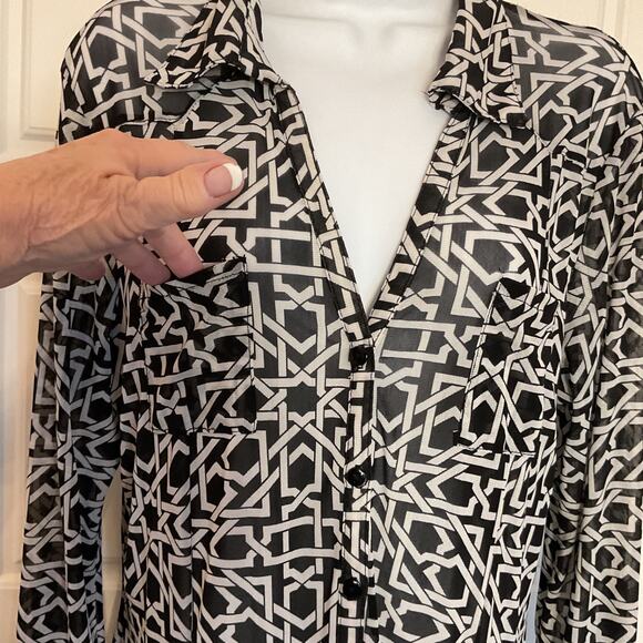 CAMILLE & CO. Black/White Summer/Fall Semi Sheer Dress W/Pockets Sz XL - Picture 3 of 7